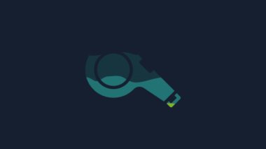 Sarı Düdük simgesi mavi arkaplanda izole edildi. Hakem sembolü. Spor ve spor burcu. 4K Video hareketli grafik canlandırması.