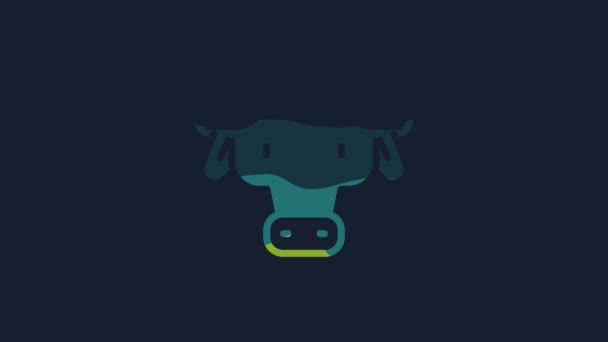 黄色的非洲水牛头像被蓝色背景隔离 吉祥物 非洲稀树草原动物 长角野牛或野牛 4K视频运动图形动画 — 图库视频影像
