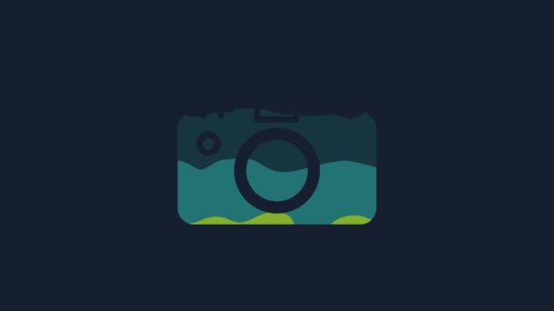 Yellow Photo Camera Icon Isolated Blue Background Foto Camera Icon — Vídeo de stock
