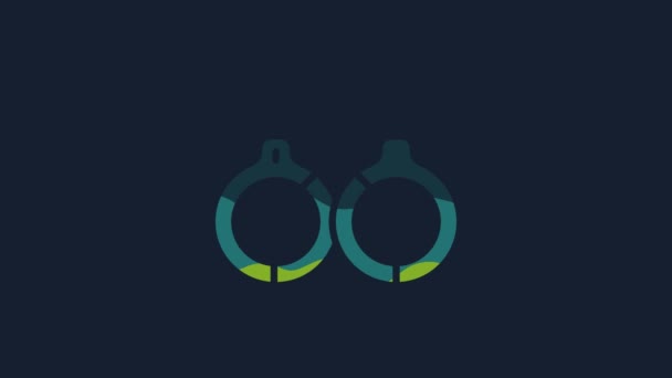 Yellow Handcuffs Icon Isolated Blue Background Video Motion Graphic Animation — Vídeo de stock