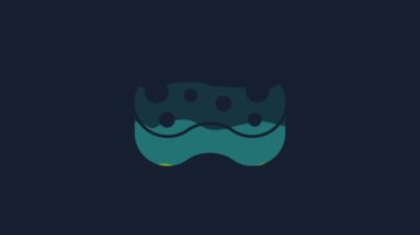 Yellow Sponge icon isolated on blue background. Wisp of bast for washing dishes. Cleaning service logo. 4K Video motion graphic animation.