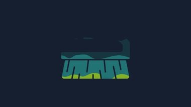 Temizlik simgesi için sarı fırça mavi arkaplanda izole edildi. 4K Video hareketli grafik canlandırması.