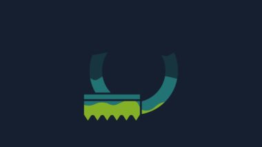 Yellow Washing dishes icon isolated on blue background. Cleaning dishes icon. Dishwasher sign. Clean tableware sign. 4K Video motion graphic animation.