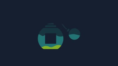 Mavi arka planda sarı parfüm ikonu izole edildi. 4K Video hareketli grafik canlandırması.