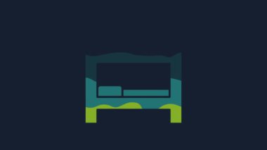 Yellow Hotel room bed icon isolated on blue background. 4K Video motion graphic animation.