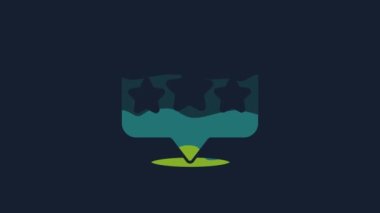 Yellow Five stars customer product rating review icon isolated on blue background. Favorite, best rating, award symbol. 4K Video motion graphic animation.