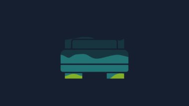 Yellow Hotel room bed icon isolated on blue background. 4K Video motion graphic animation.