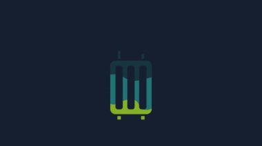 Yellow Suitcase for travel icon isolated on blue background. Traveling baggage sign. Travel luggage icon. 4K Video motion graphic animation.