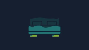 Yellow Hotel room bed icon isolated on blue background. 4K Video motion graphic animation.