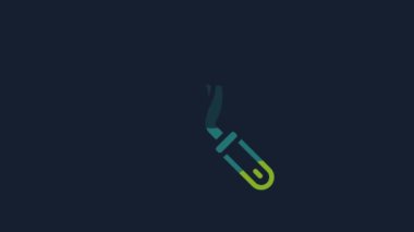 Yellow Sickle icon isolated on blue background. Reaping hook sign. 4K Video motion graphic animation.