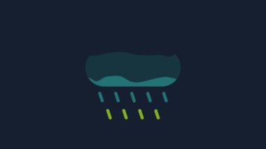Yellow Cloud with rain icon isolated on blue background. Rain cloud precipitation with rain drops. 4K Video motion graphic animation.