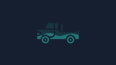 Yellow Pickup truck icon isolated on blue background. 4K Video motion graphic animation.