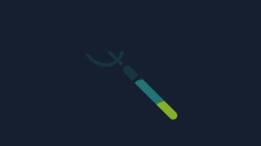 Yellow Garden pitchfork icon isolated on blue background. Garden fork sign. Tool for horticulture, agriculture, farming. 4K Video motion graphic animation.