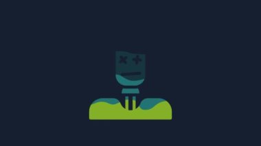 Yellow Scarecrow icon isolated on blue background. 4K Video motion graphic animation.