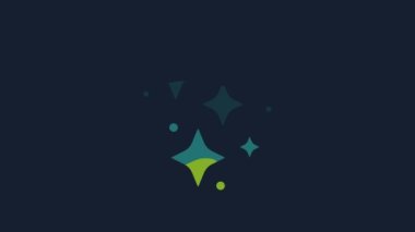 Yellow Sparkle stars with magical glitter particles icon isolated on blue background. Magic christmas decoration. 4K Video motion graphic animation.