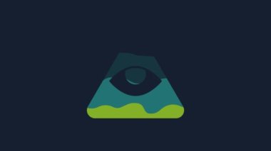 Yellow Masons symbol All-seeing eye of God icon isolated on blue background. The eye of Providence in the triangle. 4K Video motion graphic animation.