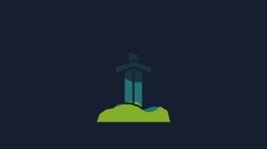 Yellow Sword in the stone icon isolated on blue background. Excalibur the sword in the stone from the Arthurian legends. 4K Video motion graphic animation.