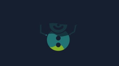 Yellow Christmas snowman icon isolated on blue background. Merry Christmas and Happy New Year. 4K Video motion graphic animation.