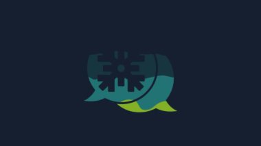 Yellow Snowflake with speech bubble icon isolated on blue background. Merry Christmas and Happy New Year. 4K Video motion graphic animation.