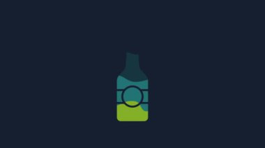 Yellow Champagne bottle icon isolated on blue background. Merry Christmas and Happy New Year. 4K Video motion graphic animation.