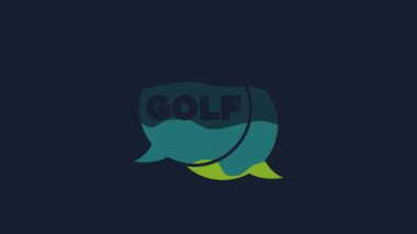 Yellow Golf label icon isolated on blue background. 4K Video motion graphic animation.