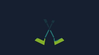 Yellow Crossed golf club icon isolated on blue background. 4K Video motion graphic animation.