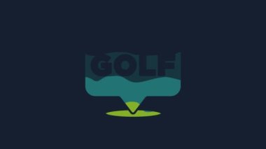 Yellow Golf label icon isolated on blue background. 4K Video motion graphic animation.