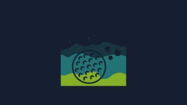 Yellow Golf ball in water icon isolated on blue background. 4K Video motion graphic animation.
