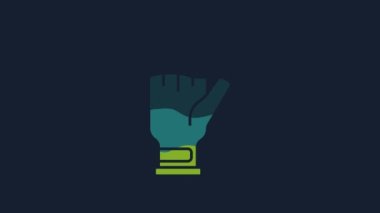 Yellow Golf glove icon isolated on blue background. Sport equipment. Sports uniform. 4K Video motion graphic animation.