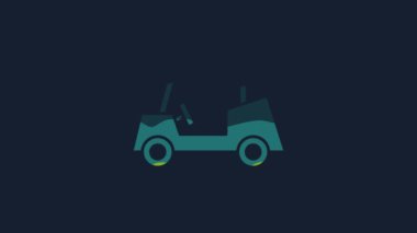 Yellow Golf car icon isolated on blue background. Golf cart. 4K Video motion graphic animation.