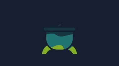 Yellow Witch cauldron icon isolated on blue background. Happy Halloween party. 4K Video motion graphic animation.