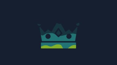Yellow King crown icon isolated on blue background. 4K Video motion graphic animation.