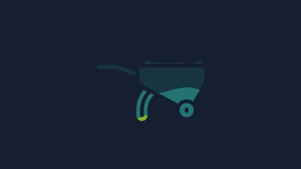 Yellow Wheelbarrow Dirt Icon Isolated Blue Background Tool Equipment Agriculture — Vídeo de Stock