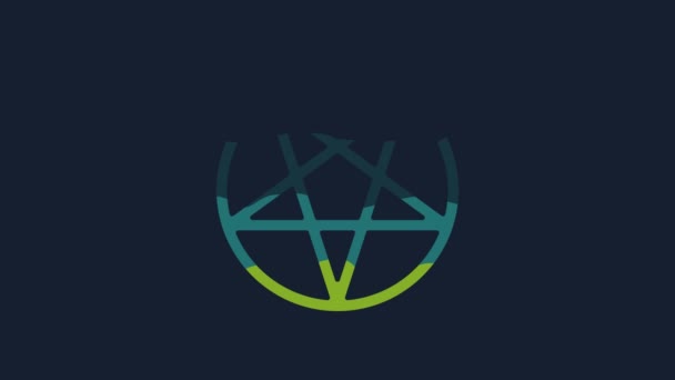 Pentagrama Amarillo Icono Círculo Aislado Sobre Fondo Azul Símbolo Mágico — Vídeo de stock