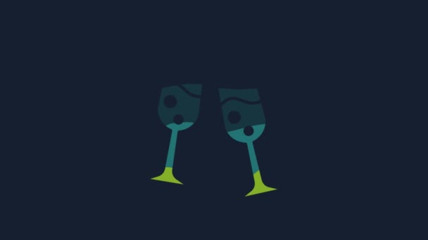 Sticlă Galbenă Icoană Șampanie Izolată Fundal Albastru Crăciun Fericit Nou — Videoclip de stoc