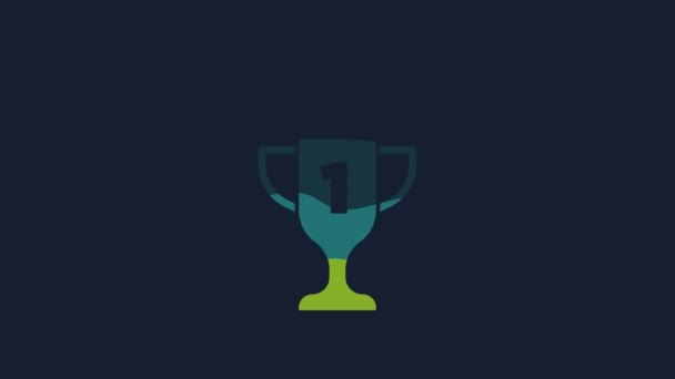 Gele Beker Pictogram Geïsoleerd Blauwe Achtergrond Winnaar Trofee Symbool Kampioenschap — Stockvideo