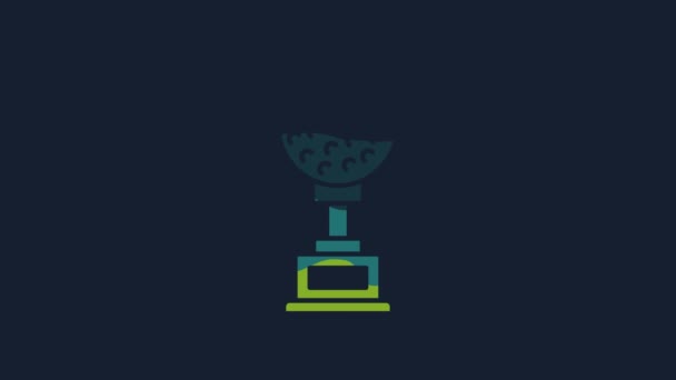 Gelber Pokal Mit Golf Symbol Auf Blauem Hintergrund Siegertrophäe Symbol — Stockvideo