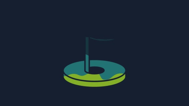 Yellow Golf Hole Flag Icon Isolated Blue Background Video Motion — Vídeo de stock