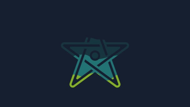 Icono Pentagrama Amarillo Aislado Sobre Fondo Azul Símbolo Mágico Estrella — Vídeo de stock