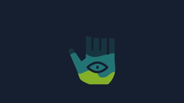 黄色Hamsa手像在蓝色背景上隔离 法蒂玛的手 护身符 恶魔眼保护的象征 4K视频运动图形动画 — 图库视频影像