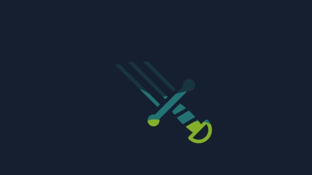 Yellow Medieval Sword Icon Isolated Blue Background Medieval Weapon Video — Stockvideo