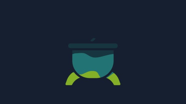 Yellow Witch Cauldron Icon Isolated Blue Background Happy Halloween Party — Stock Video