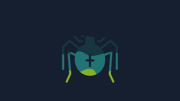 蓝色背景上孤立的黄色蜘蛛图标 万圣节快乐派对4K视频运动图形动画 — 图库视频影像