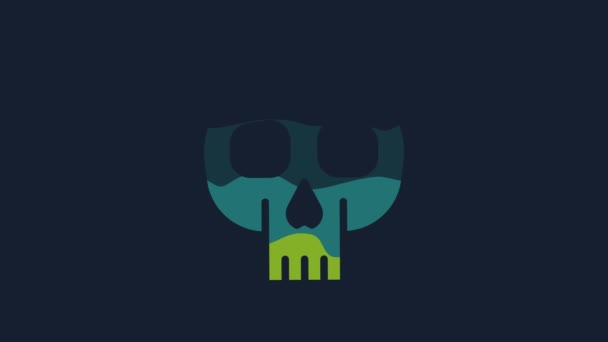 Yellow Skull Icon Isolated Blue Background Video Motion Graphic Animation — Vídeo de Stock