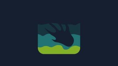 Yellow Alligator crocodile paw footprint icon isolated on blue background. 4K Video motion graphic animation.