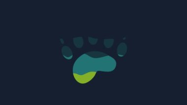 Yellow Bear paw footprint icon isolated on blue background. 4K Video motion graphic animation.