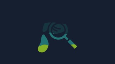 Yellow Magnifying glass with footsteps icon isolated on blue background. Detective is investigating. To follow in the footsteps. 4K Video motion graphic animation.