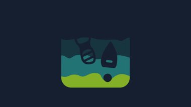 Yellow Human footprints shoes icon isolated on blue background. Shoes sole. 4K Video motion graphic animation.