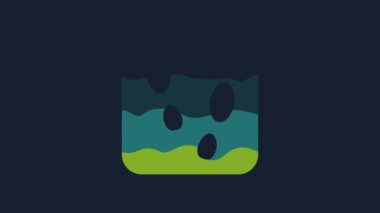 Yellow Human footprints shoes icon isolated on blue background. Shoes sole. 4K Video motion graphic animation.