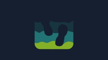 Yellow Human footprints shoes icon isolated on blue background. Shoes sole. 4K Video motion graphic animation.
